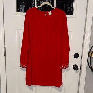 H&M Red Midi Dress with Pearl Cuffs